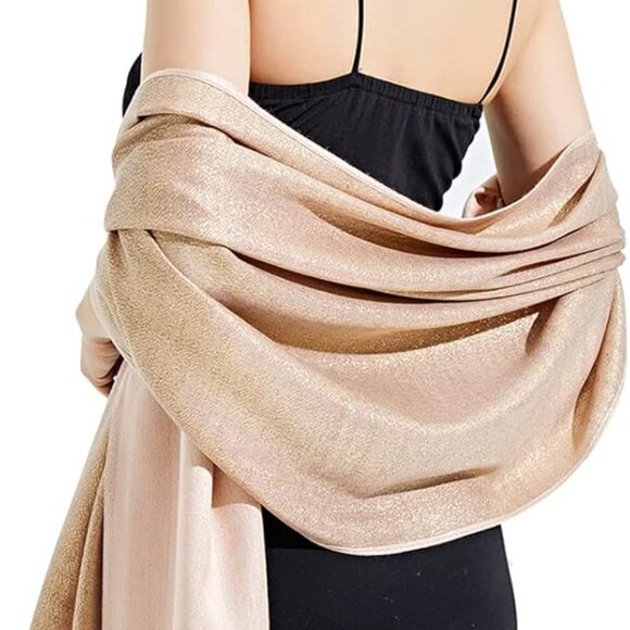 Sparkling Metallic Pashmina Shawl Wraps Scarf for Evening Party Bridal Wedding F - Picture 4 of 7